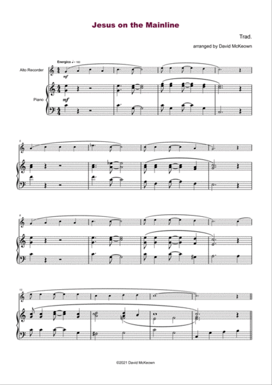 Jesus on the Mainline, Gospel Song for Alto Recorder and Piano Alto Recorder scores gallery preview page 2