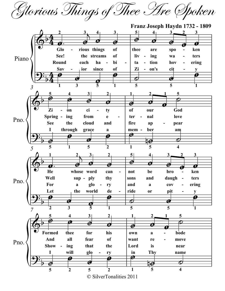 Glorious Things of Thee Are Spoken Easy Piano Sheet Music Easy Piano scores gallery preview page 2