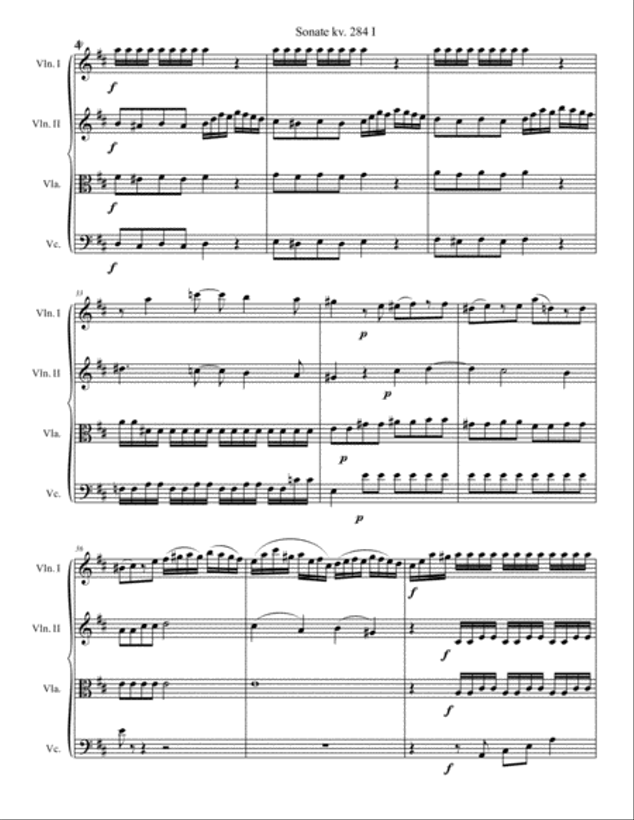 Mozart Sonata kv. 284 for String quartet String Quartet scores gallery preview page 6
