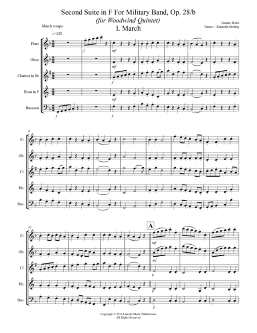 Holst - Second Suite for Military Band in F (for Woodwind Quintet) Woodwind Quintet scores gallery preview page 2