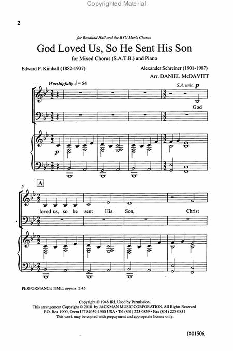 God Loved Us So He Sent His Son - SATB image number null