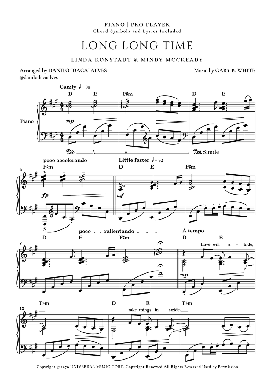 Long Long Time Piano Solo scores gallery preview page 1