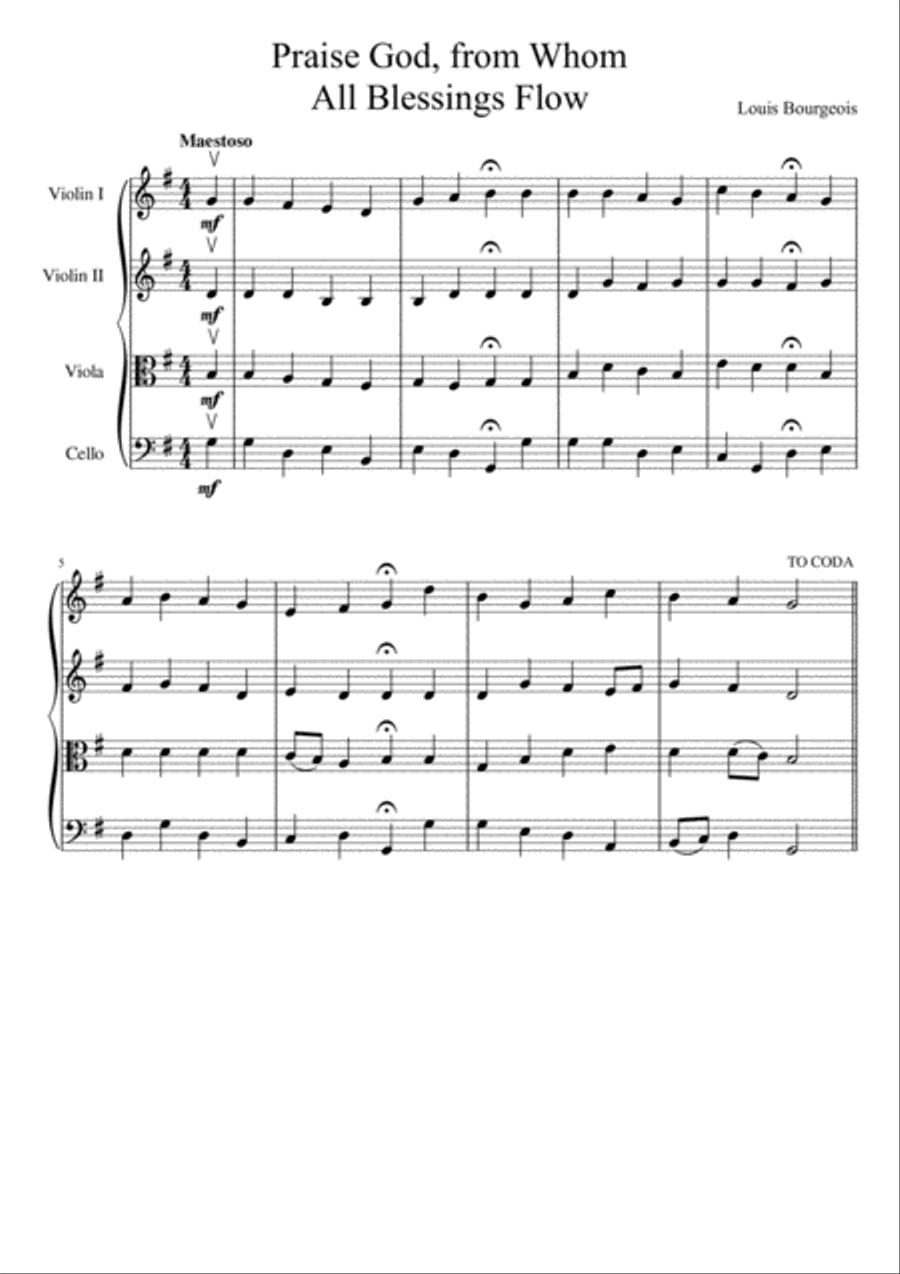 Praise God, From Whom All Blessings Flow String Quartet scores gallery preview page 2