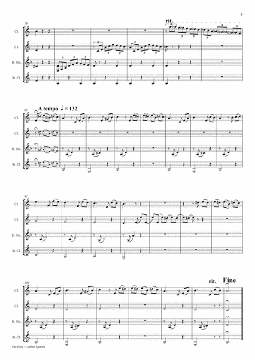 For Elise - Ludwig van Beethoven - Clarinet Quartet image number null