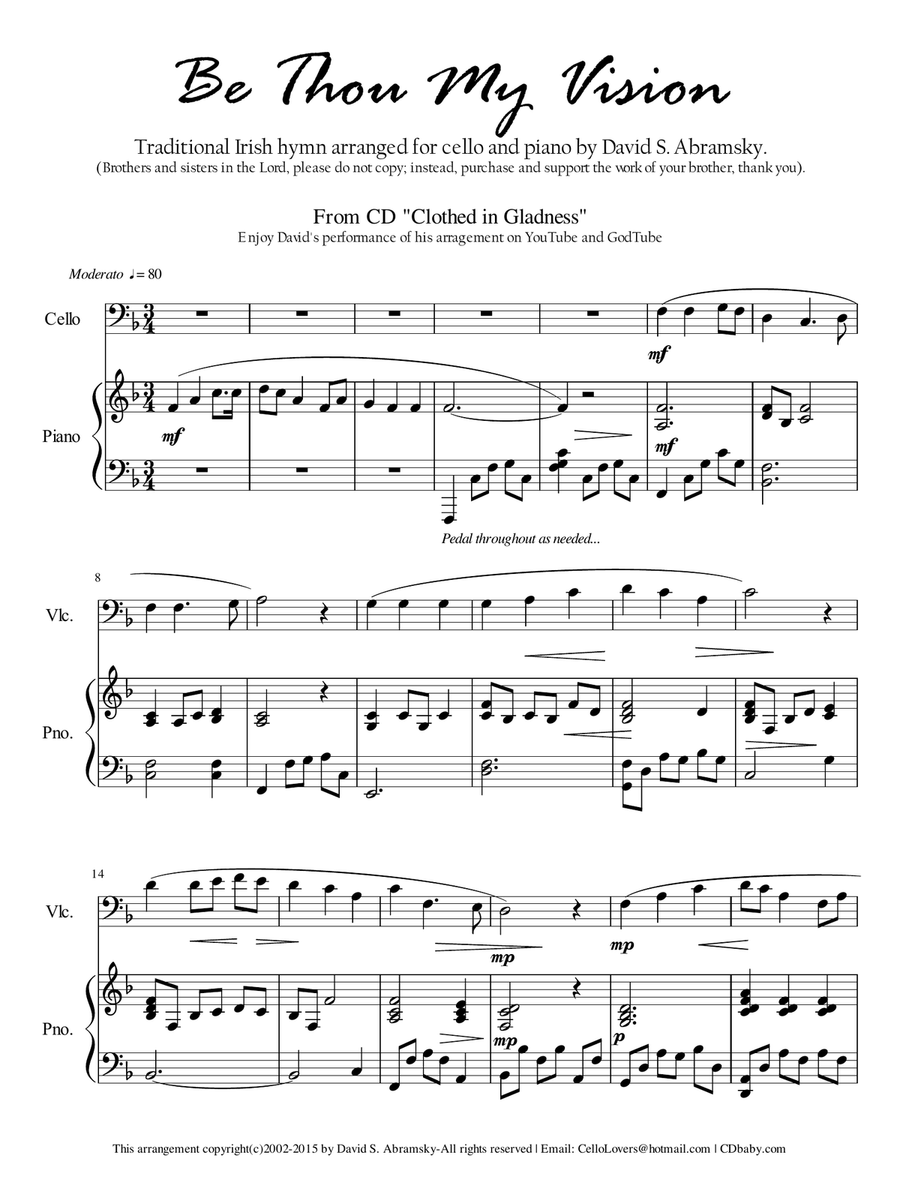 Be Thou My Vision (arr. for cello and piano) Piano scores gallery preview page 1