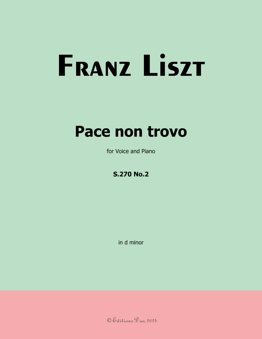 Pace non trovo, by Liszt, S.270 No.2, in d minor Voice scores gallery preview page 1
