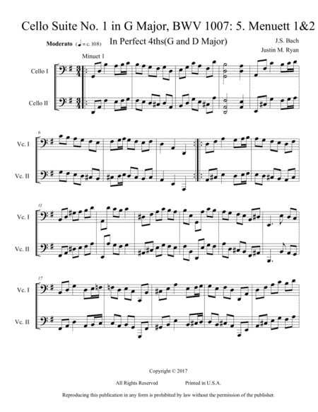 Cello Suite No. 1, BWV 1007: 5. Menuett 1 & 2 image number null