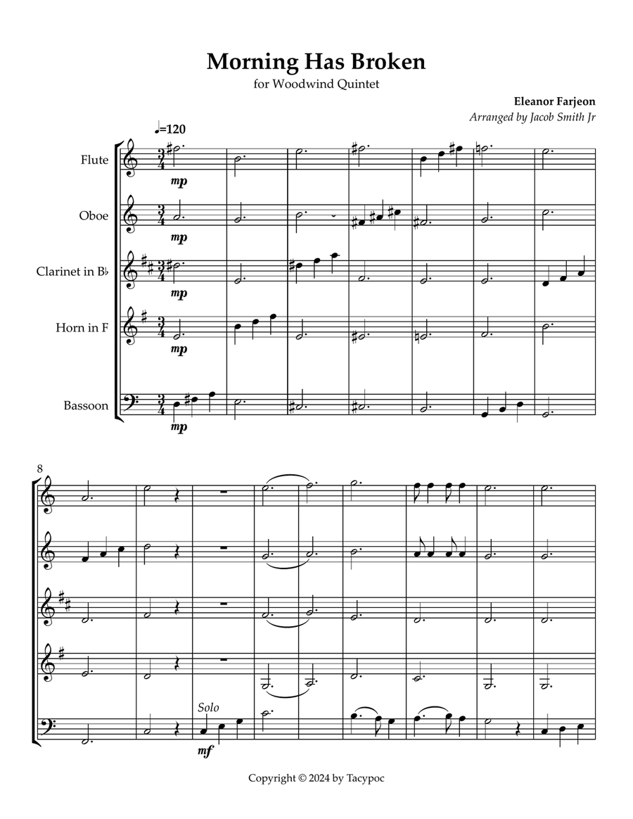 Morning Has Broken Morning Has Broken Woodwind Quintet scores gallery preview page 1
