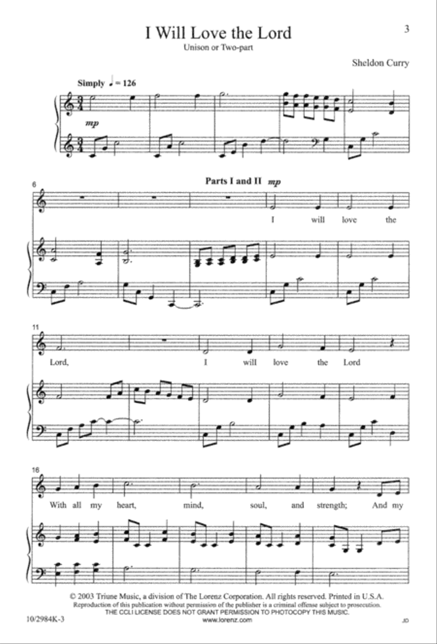 I Will Love the Lord I Will Love the Lord Unison Choir scores gallery preview page 3