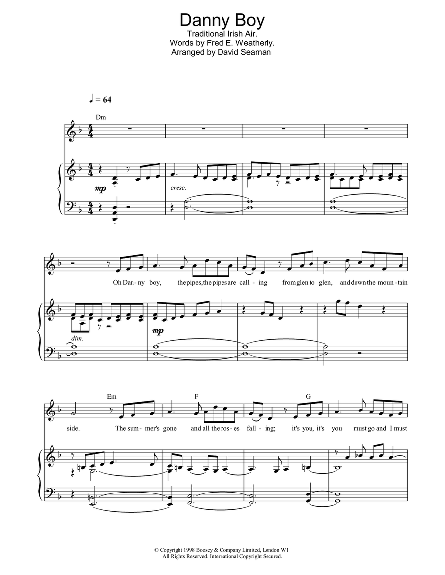 Danny Boy Piano, Vocal, Guitar scores gallery preview page 1
