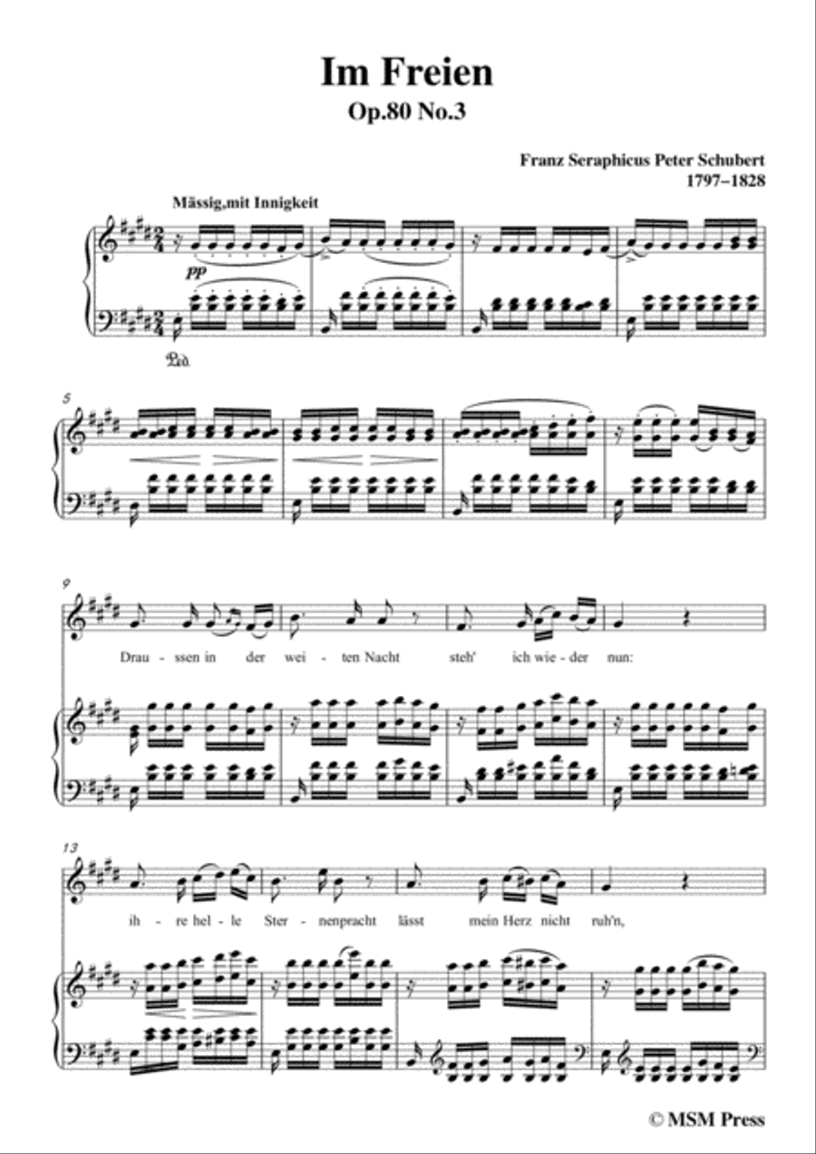 Schubert-Im Freien,in E Major,Op.80 No.3,for Voice and Piano Voice Solo scores gallery preview page 3