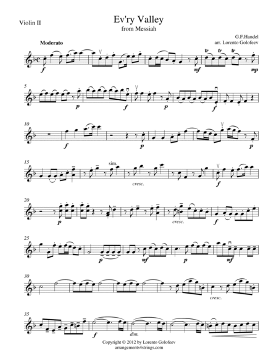 Ev'ry Valley from Messiah String Quartet scores gallery preview page 3