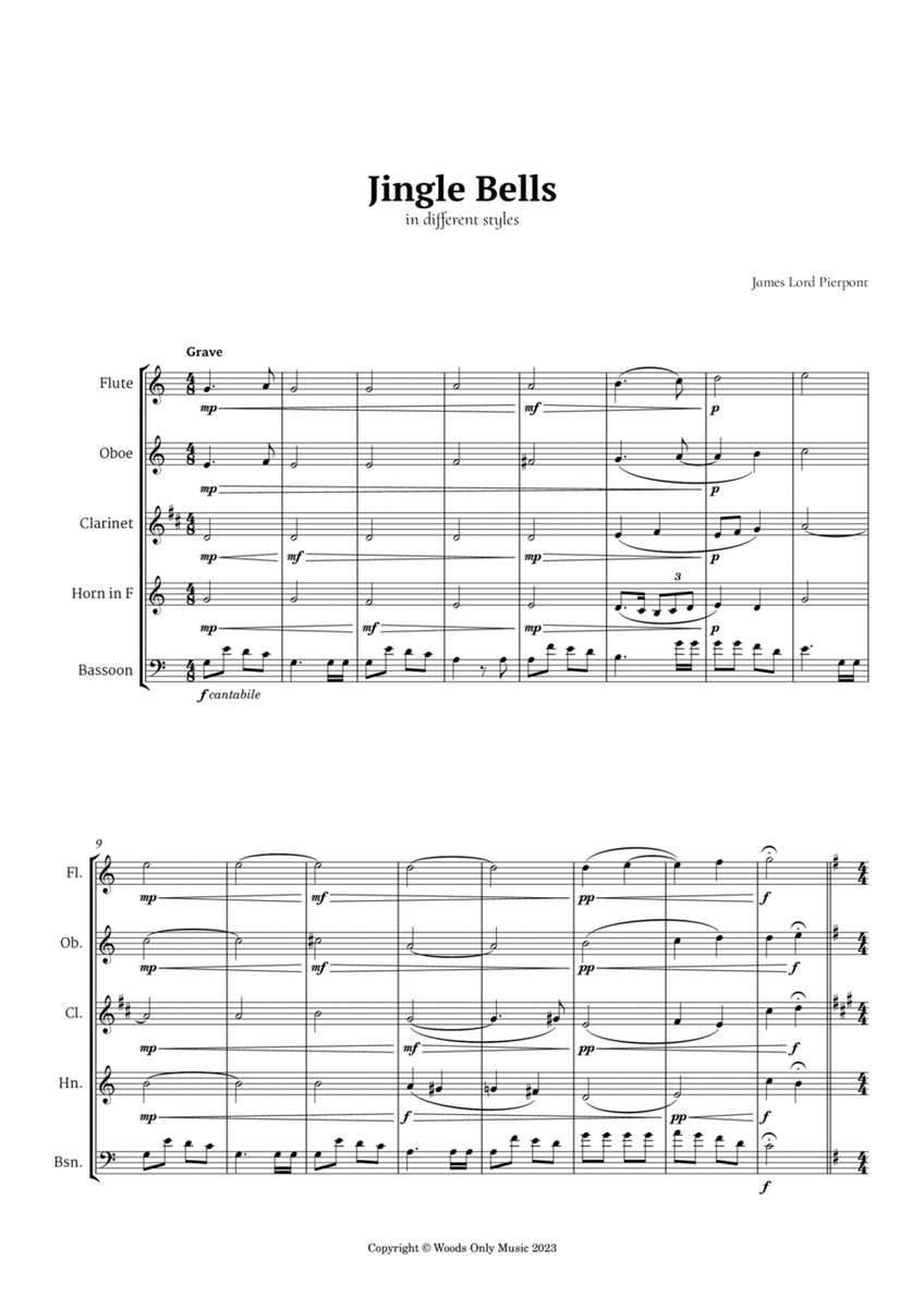Jingle Bells in Different Styles for Woodwind Quintet image number null