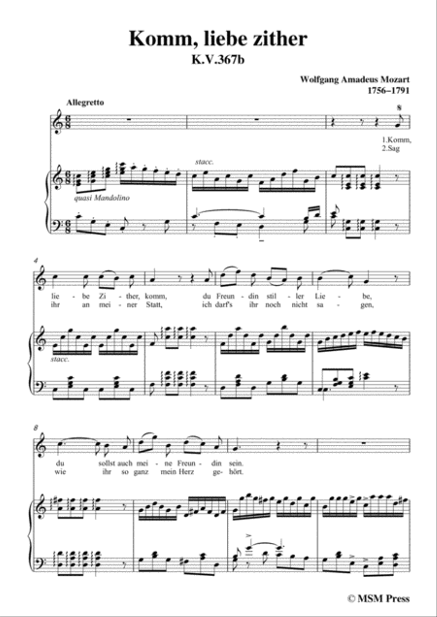 Mozart-Komm,liebe zither,in C Major,for Voice and Piano Zither scores gallery preview page 3