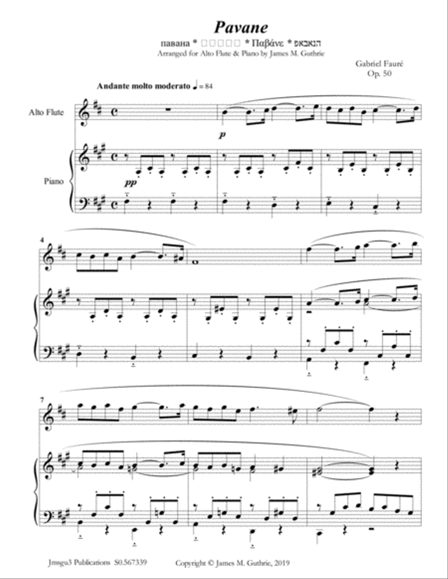 Fauré: Pavane Op. 50 for Alto Flute & Piano Fauré: Pavane Op. 50 for Alto Flute & Piano Flute Solo scores gallery preview page 1