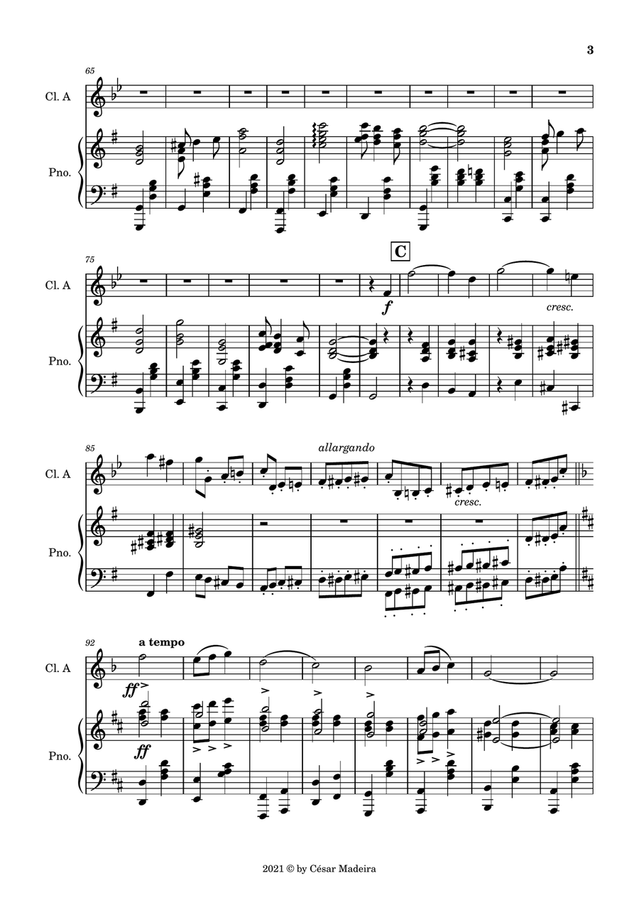 Pomp and Circumstance No.1 - Clarinet in A and Piano (Full Score and Parts) A Clarinet scores gallery preview page 4