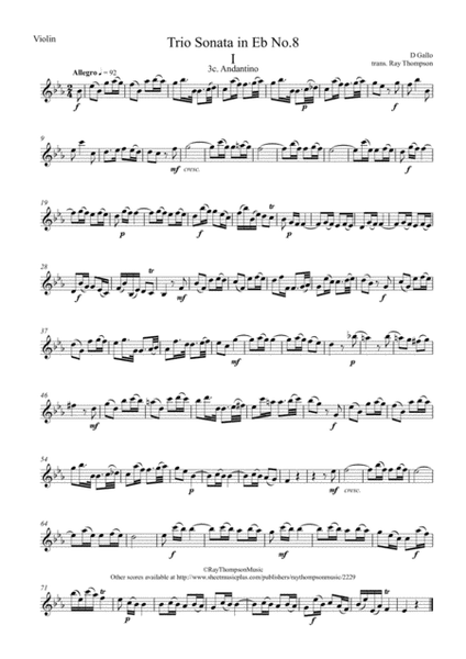 Gallo: Trio Sonata No.8 in Eb Mvt.I ("Pulcinella Suite"mvt 3c “Andantino”) - string trio image number null