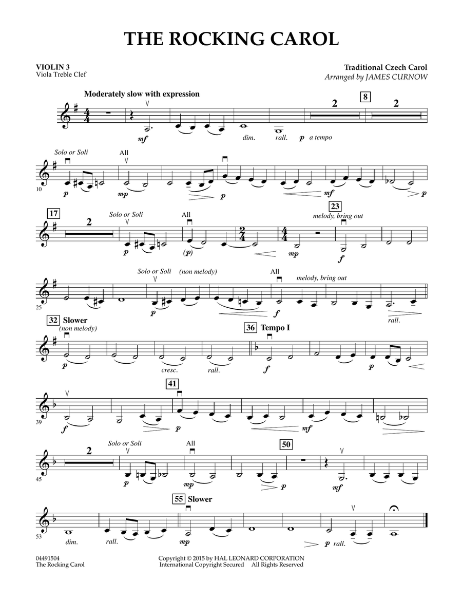 The Rocking Carol - Violin 3 (Viola Treble Clef) Orchestra scores gallery preview page 1