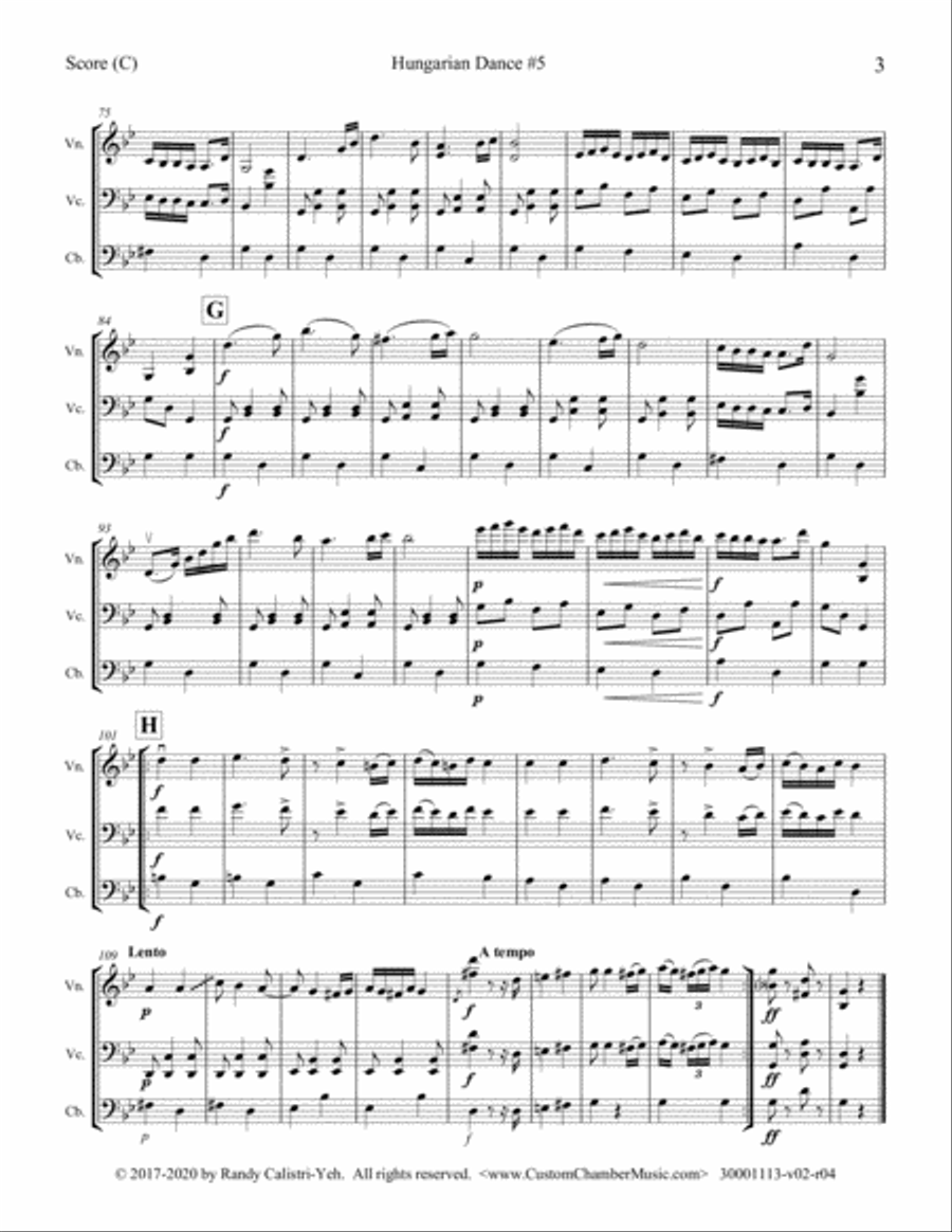 Brahms Hungarian Dance #5 (string duo/trio) String Trio scores gallery preview page 4