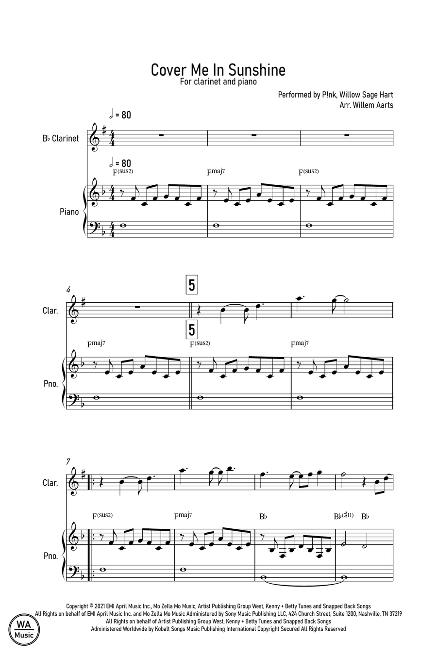 Cover Me In Sunshine Clarinet Solo scores gallery preview page 1