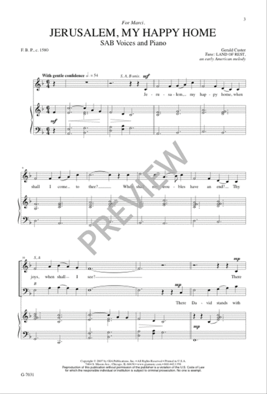 Jerusalem, My Happy Home 3-Part scores gallery preview page 2