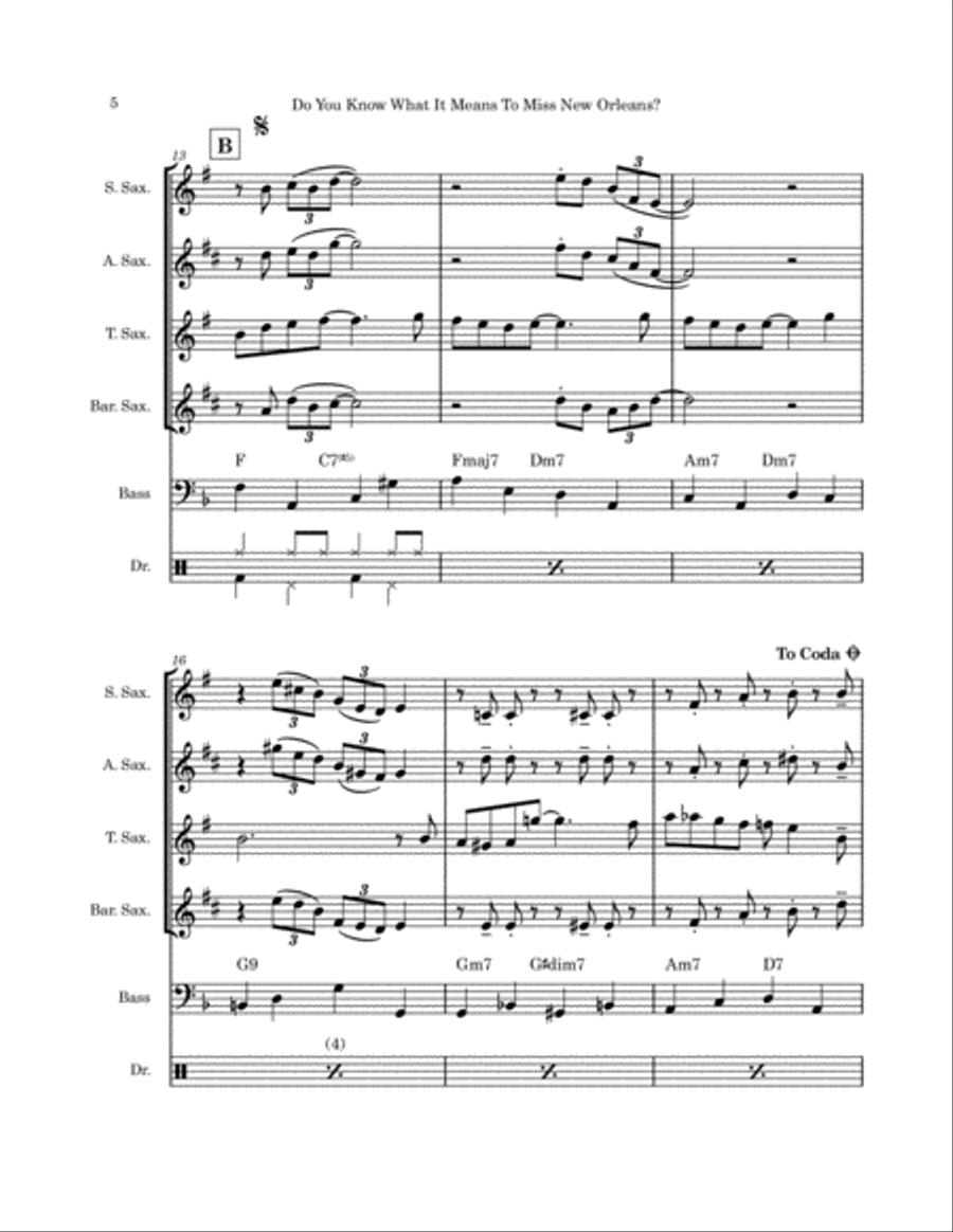 Do You Know What It Means To Miss New Orleans Saxophone Quartet scores gallery preview page 5