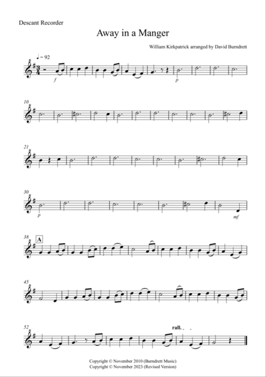 Away in a Manger for Recorder Quartet Soprano Recorder scores gallery preview page 3