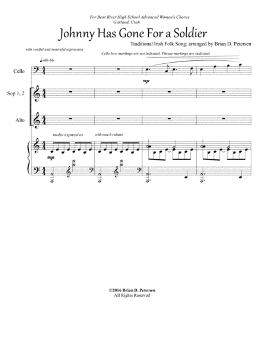 Johnny Has Gone for a Soldier SSA scores gallery preview page 1