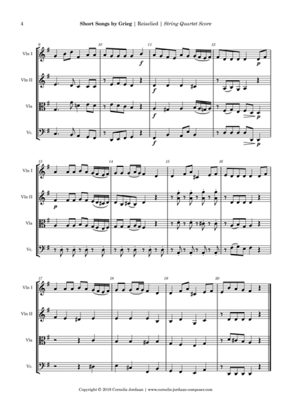 Short Songs for Strings by Grieg (3 easy pieces for string quartet)