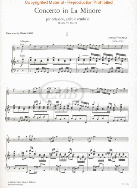 Concerto in A Minor for Piccolo, Strings, and Continuo, RV455