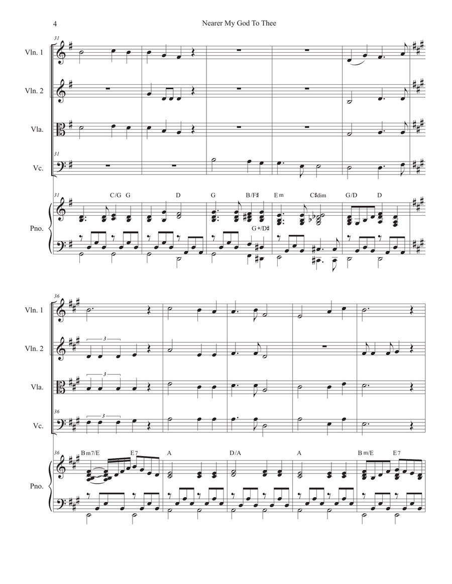 Nearer My God To Thee (String Quartet and Piano) String Quartet scores gallery preview page 4
