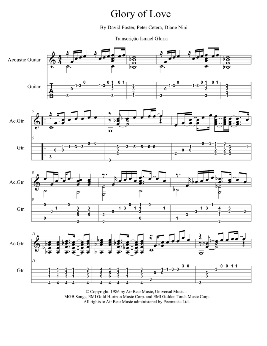 Glory Of Love Acoustic Guitar scores gallery preview page 1
