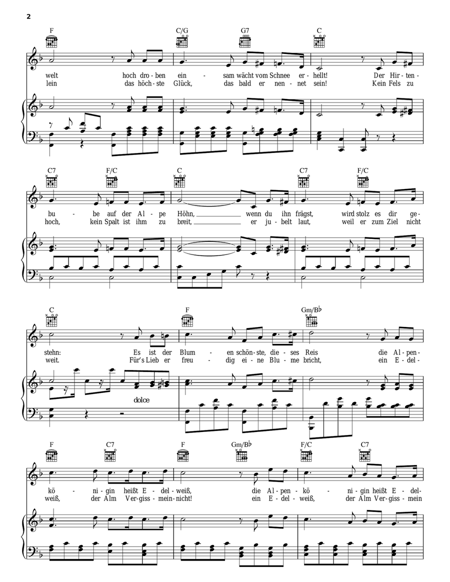 Das Edelweiss Das Edelweiss Piano, Vocal, Guitar scores gallery preview page 2