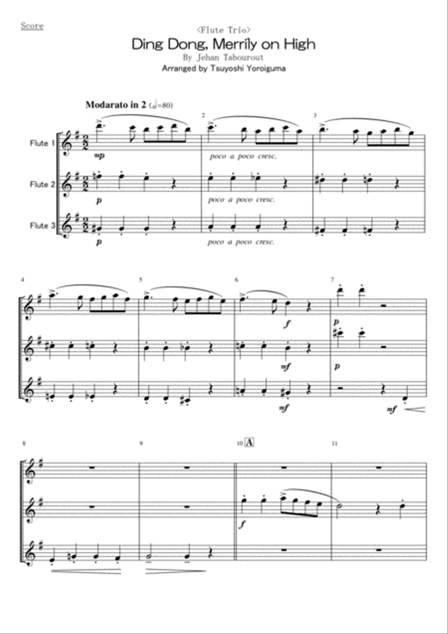 <Flute Trio> Ding Dong, Merrily on High Flute Trio scores gallery preview page 1