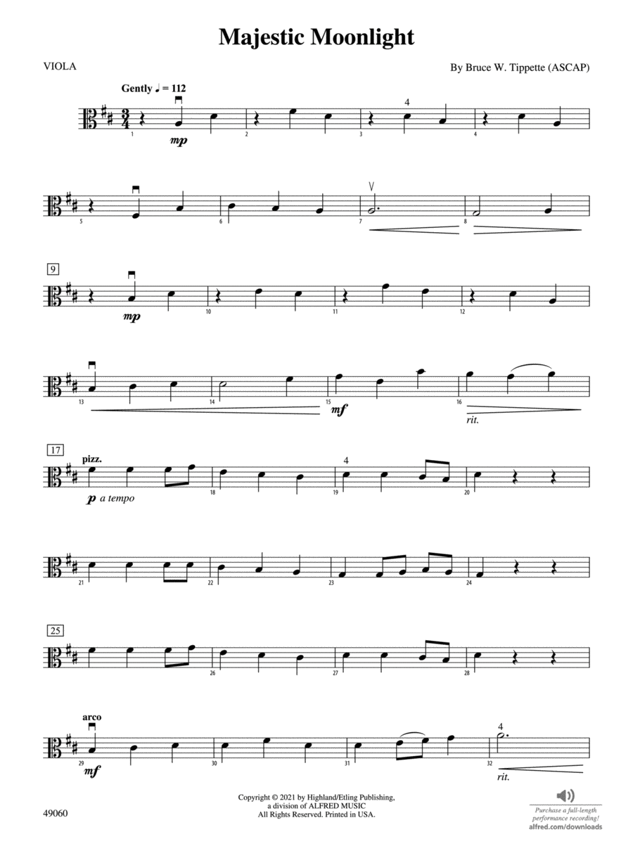 Majestic Moonlight: Viola String Orchestra scores gallery preview page 1