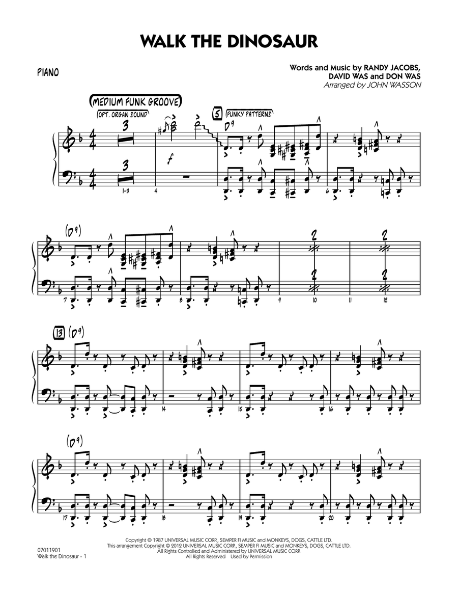 Walk The Dinosaur - Piano