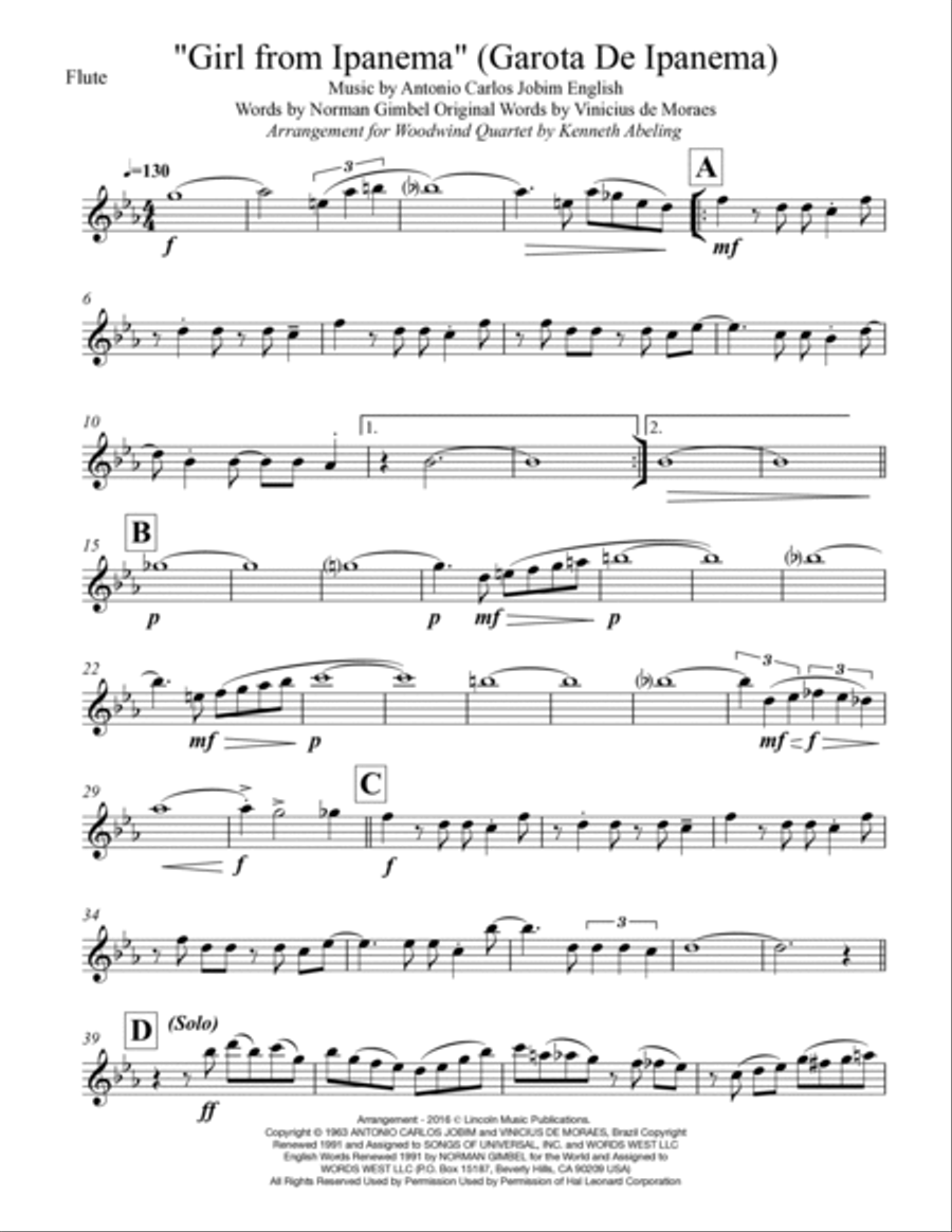 The Girl From Ipanema (Garota De Ipanema) Woodwind Quartet scores gallery preview page 6