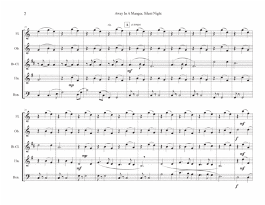Away in a Manger, Silent Night (Woodwind Quintet) Woodwind Quintet scores gallery preview page 2