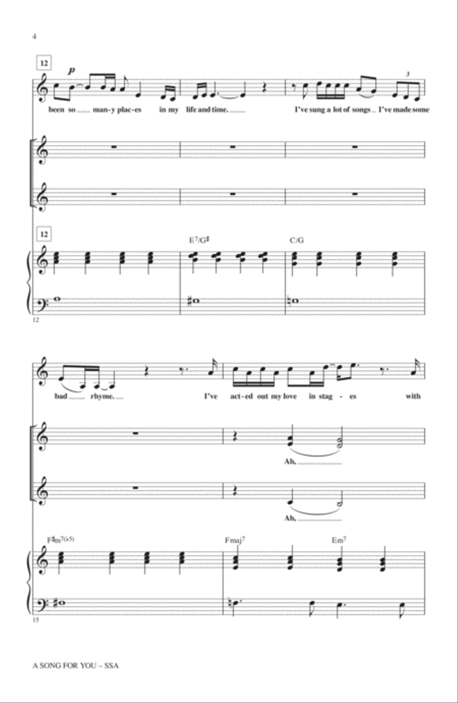A Song For You (arr. Mac Huff) SSA scores gallery preview page 3