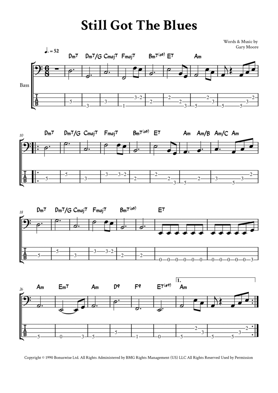 Still Got The Blues Bass Guitar scores gallery preview page 1