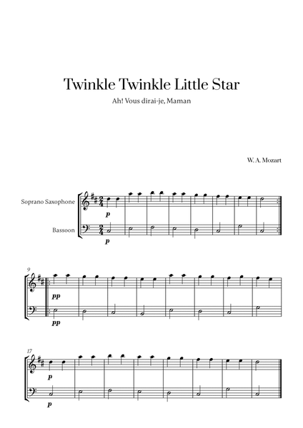 W. A. Mozart - Twinkle Twinkle Little Star for Soprano Saxophone and Bassoon image number null