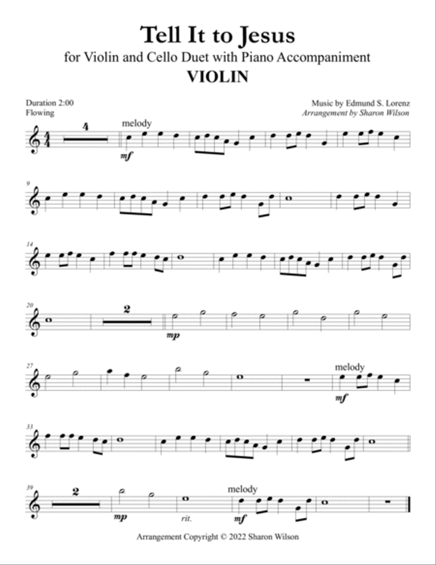 Tell It to Jesus (Easy Violin and Cello Duet with Piano Accompaniment) Piano Trio scores gallery preview page 3