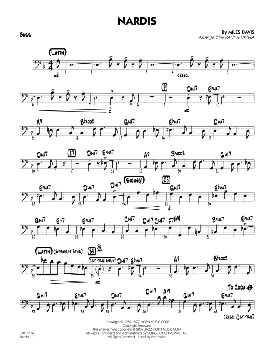 Nardis - Bass Part scores gallery preview page 1