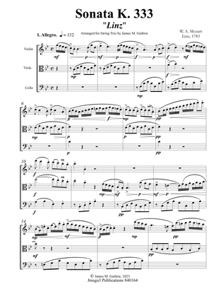 Mozart: Sonata K. 333 "Linz" for String Trio