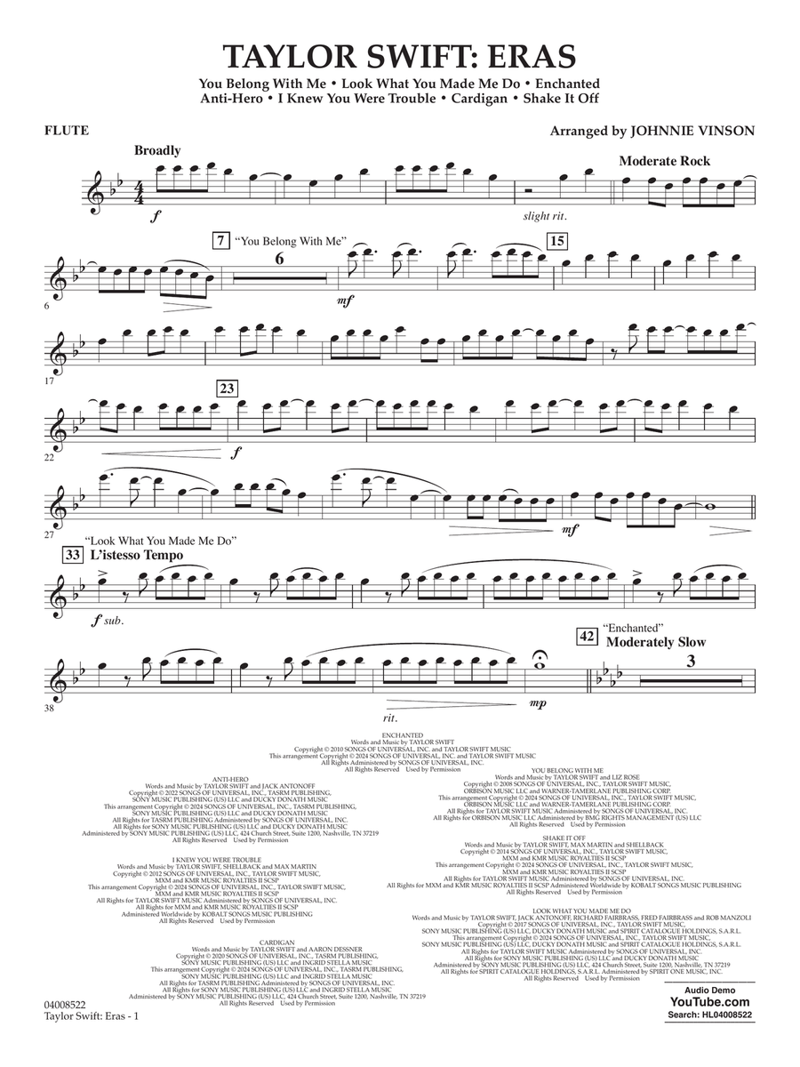 Taylor Swift: Eras (arr. Johnnie Vinson) - Flute Concert Band scores gallery preview page 1