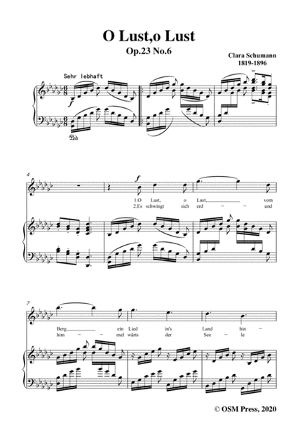 Clara-O Lust,o Lust,Op.23 No.6,in G flat Major,for Voice and Piano image number null