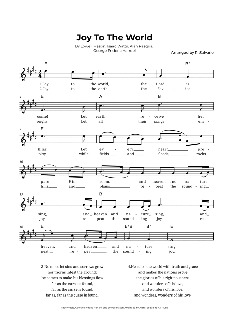 Joy To The World (Key of E Major) Piano scores gallery preview page 1
