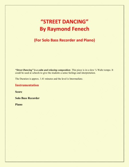 "Street Dancing" - For Solo Bass Recorder and Piano - Early Intermediate/ Intermediate level image number null