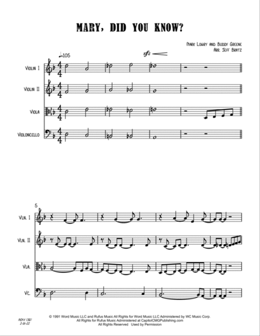 Mary, Did You Know? String Quartet scores gallery preview page 2