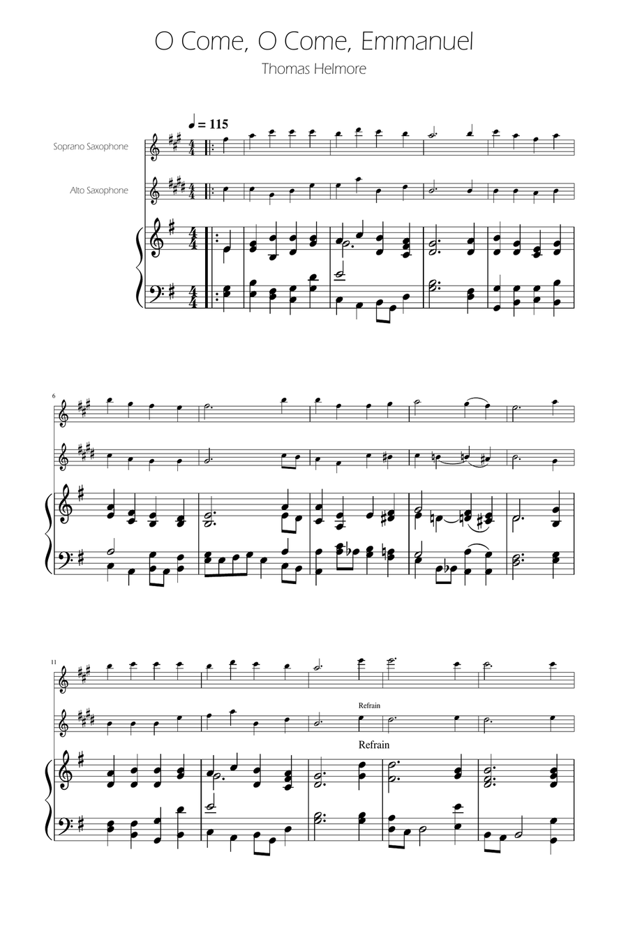 O Come, O Come, Emmanuel - Sax Duet SA SA scores gallery preview page 1